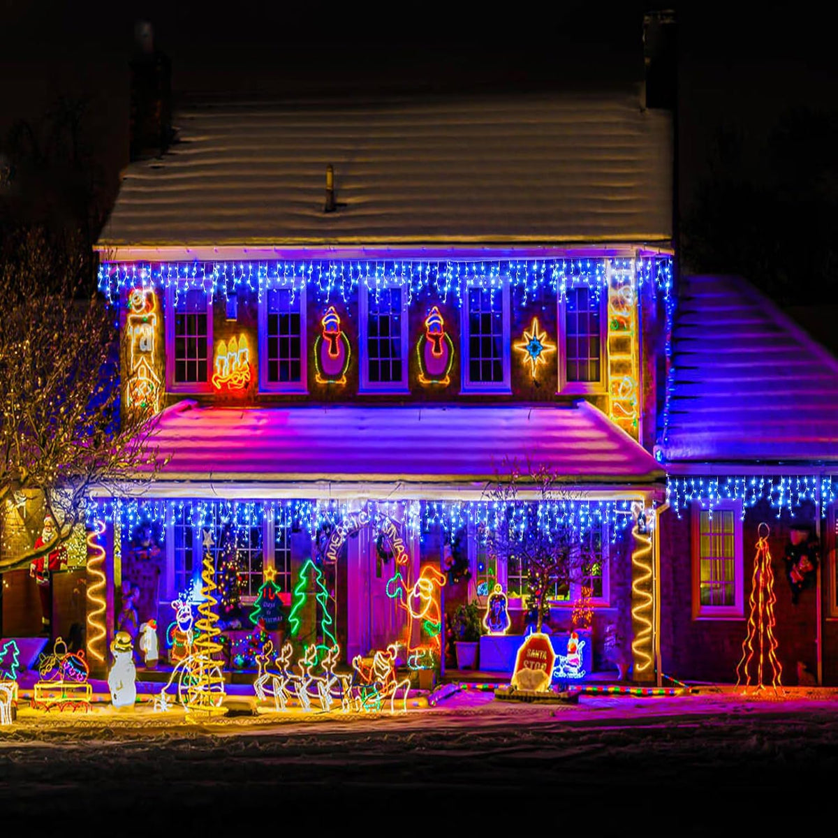 Icicle lights Outdoor - 33ft Christmas Lights with 400LED 75 Drops 8 Modes, Plug in Curtain String