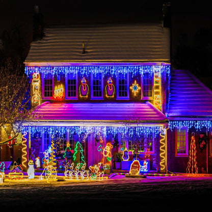 Icicle lights Outdoor - 33ft Christmas Lights with 400LED 75 Drops 8 Modes, Plug in Curtain String