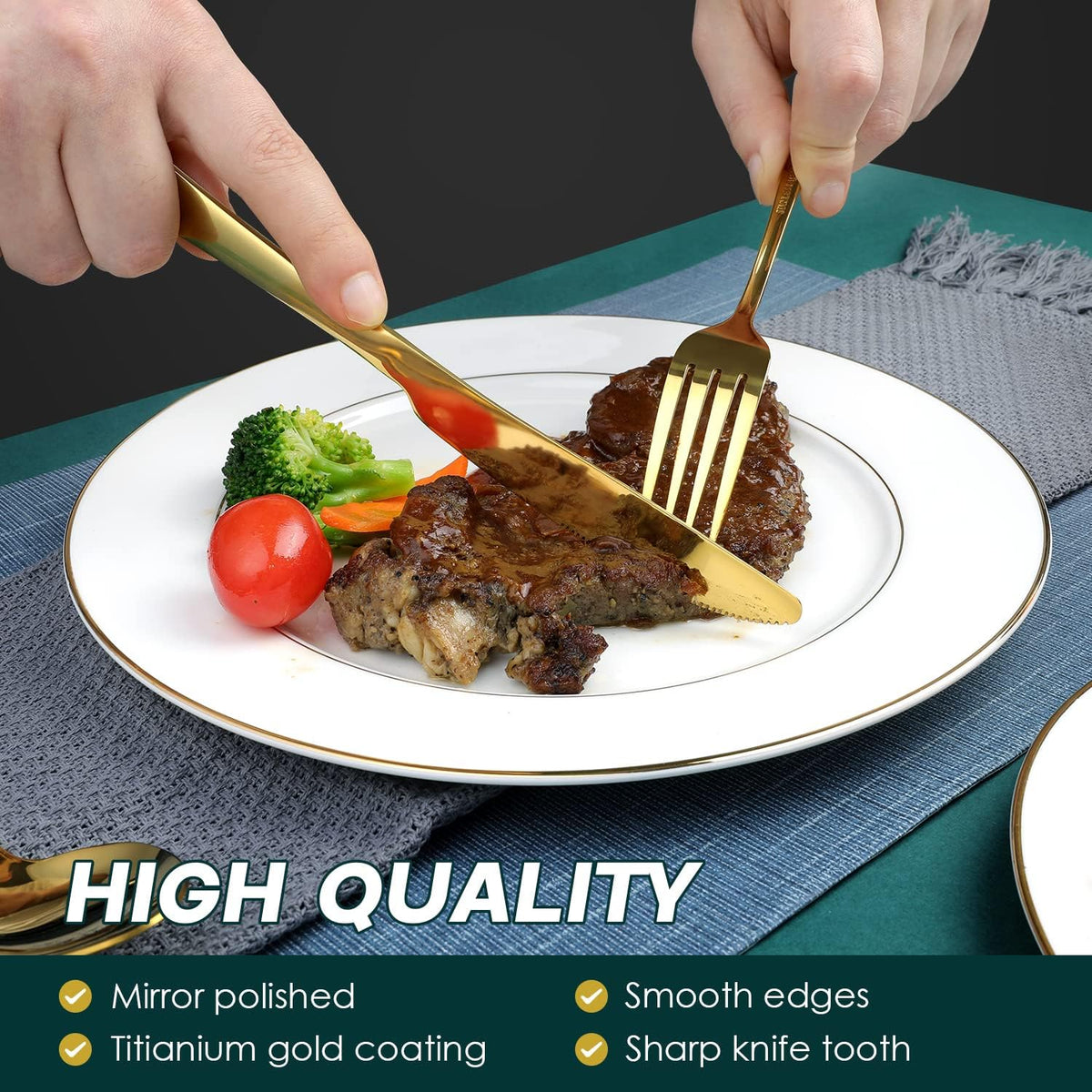 Gold Silverware Set, OGORI 24-Piece Food Grade Stainless Steel Gold Flatware Set, Kitchen Utensil