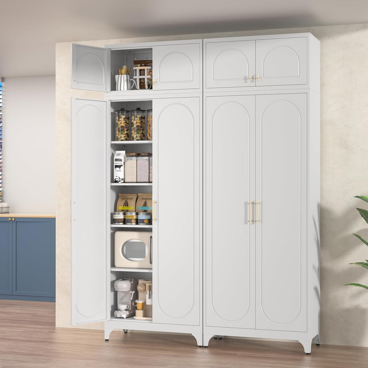 Wall Cabinet with Doors, Small Hanging Cabinet for Kitchen Pantry, Metal Overhead Cabinets for