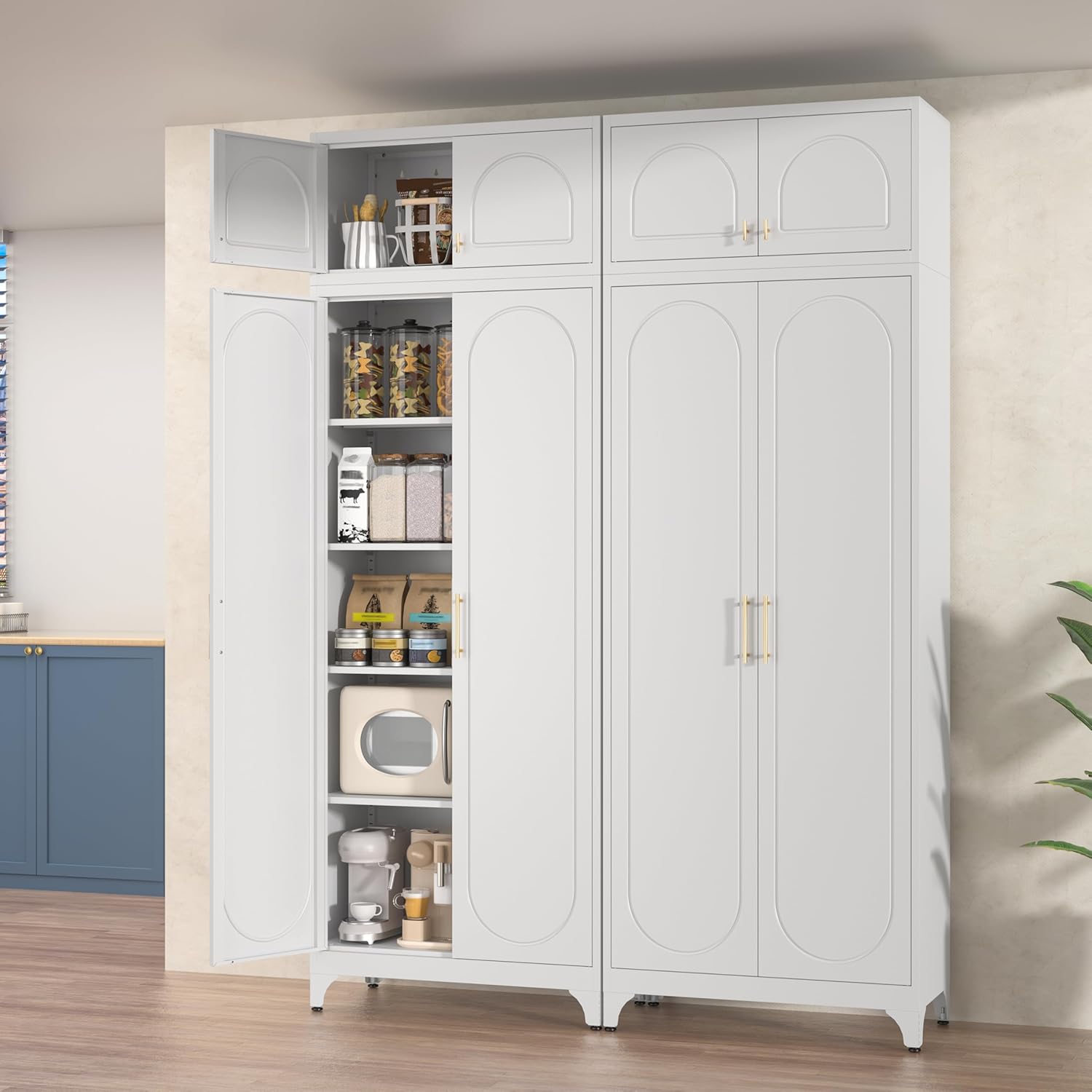 Kitchen Pantry Cabinet, 90" Tall Metal Pantry Cabinet, Food Cupboards with Doors and Shelves