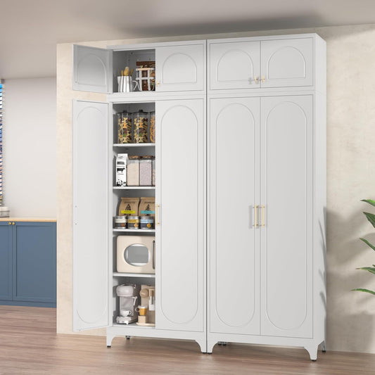 Kitchen Pantry Cabinet, 90" Tall Metal Pantry Cabinet, Food Cupboards with Doors and Shelves