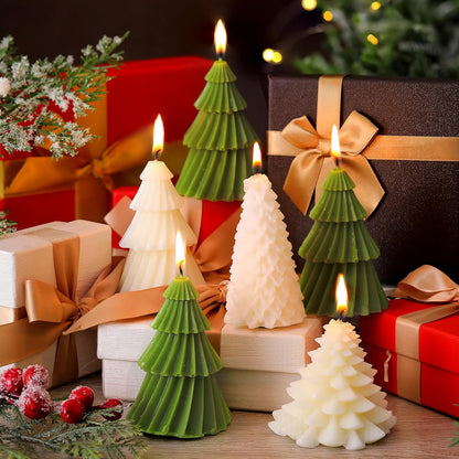 6 Pcs Christmas Tree Shaped Candles Xmas Wax Scented Candles White Green Decorative Christmas Tree