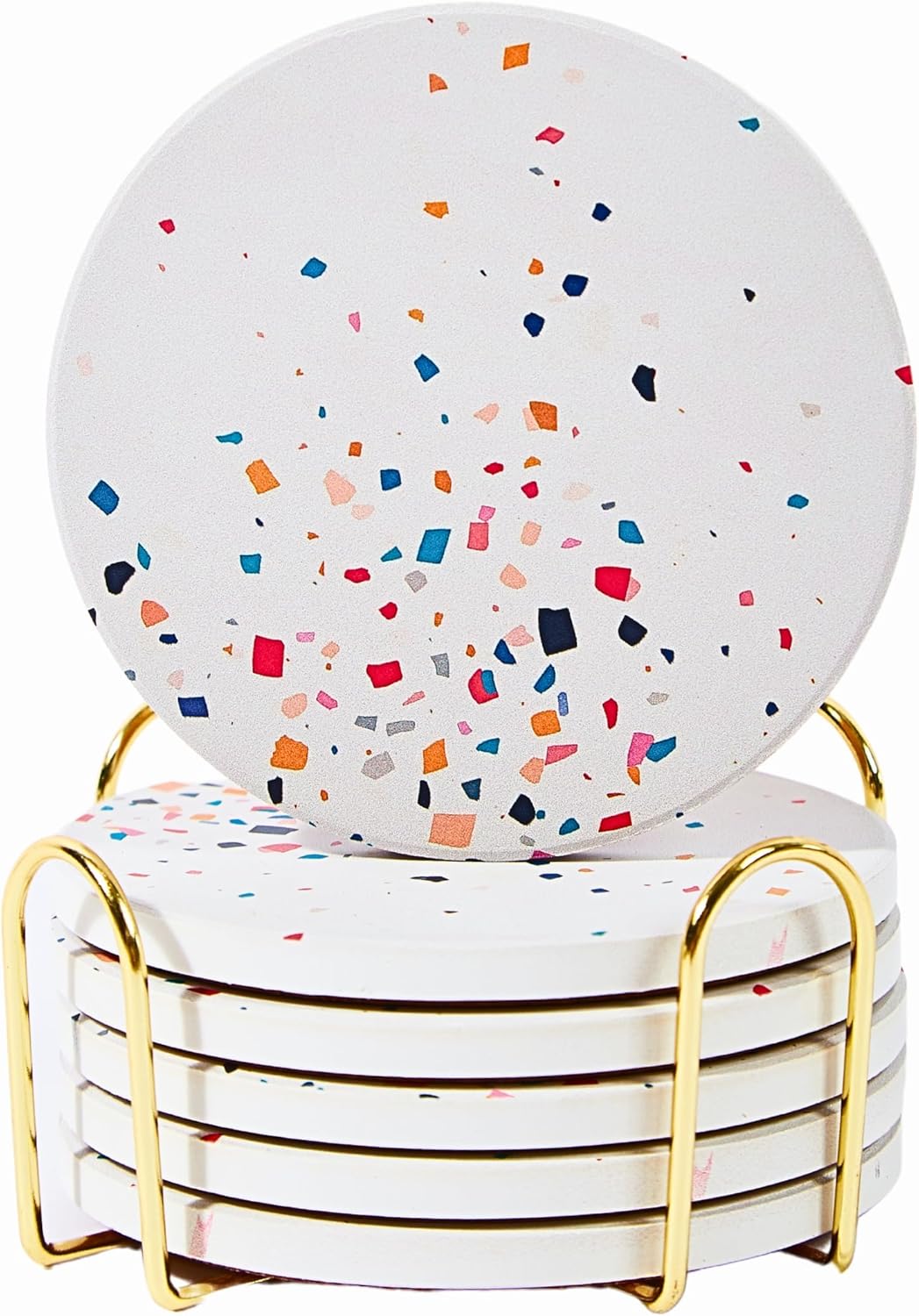 Terrazzo Drink Absorbent Coasters with Holder Set of 6, Ceramic Coaster for Drinks, Coffee Table