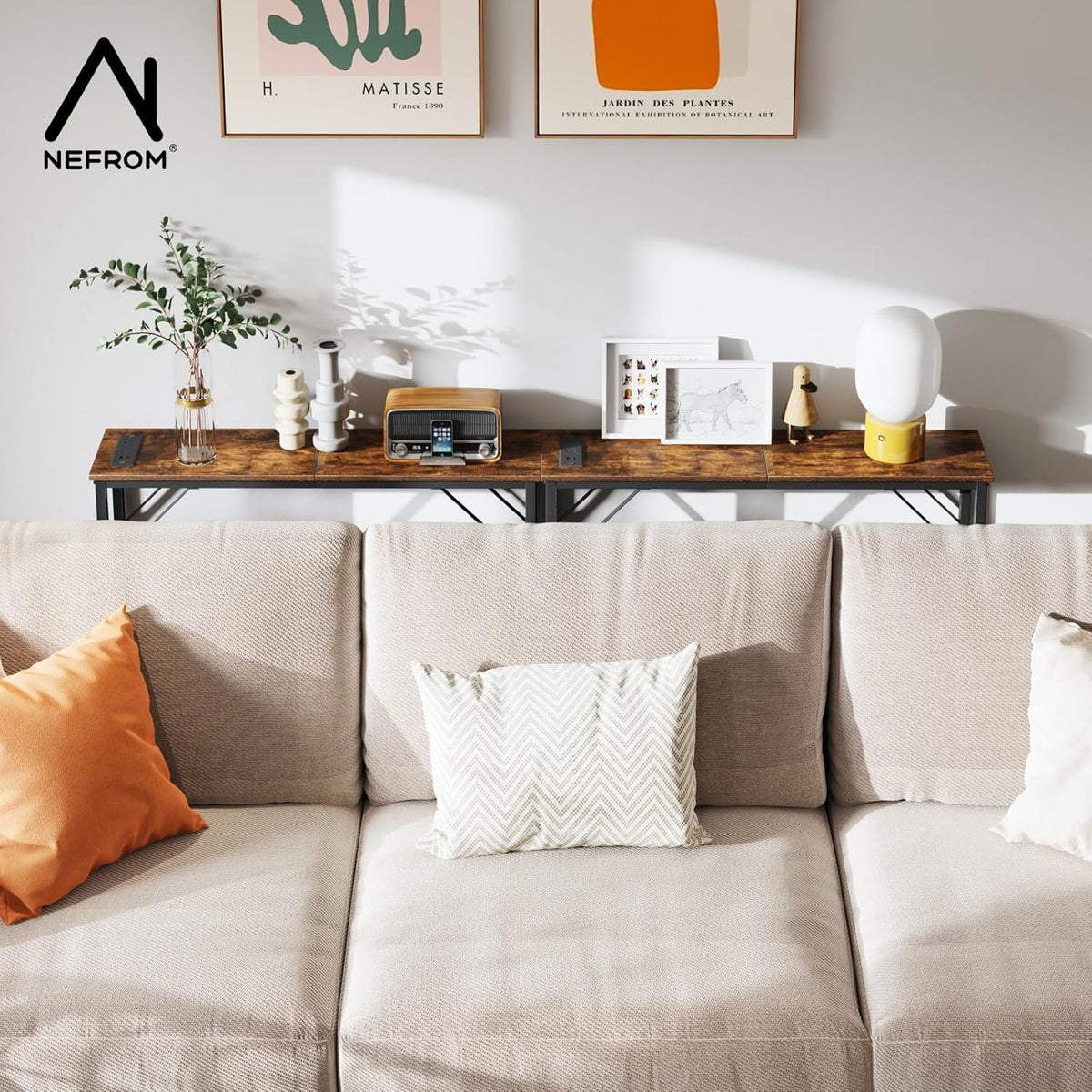 31.5‘’ Console Table, Skinny Entryway Table with Fast-Charging Station, Narrow Long Sofa Table