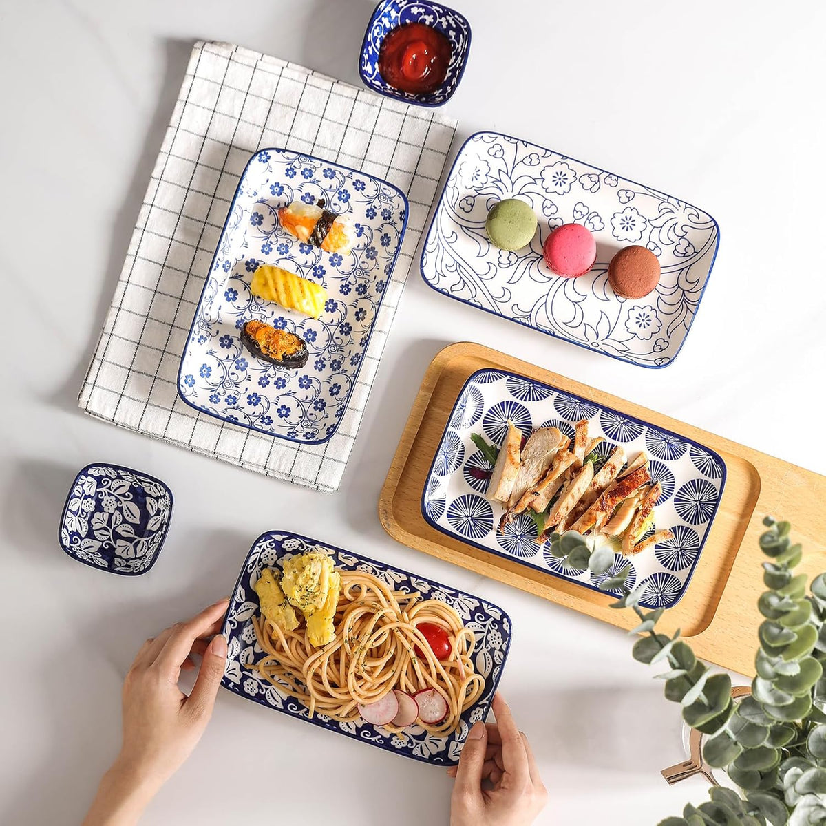 Selamica Ceramic Rectangular Salad Plates Set, Dinner Plate 9.4 Inch Dessert Plates for Party