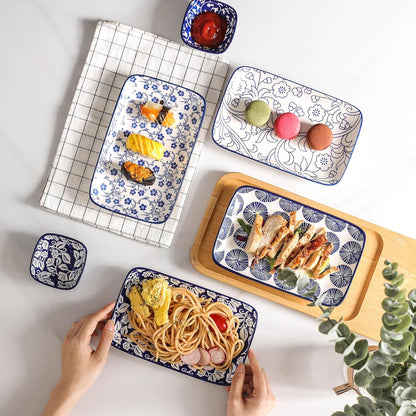 Selamica Ceramic Rectangular Salad Plates Set, Dinner Plate 9.4 Inch Dessert Plates for Party