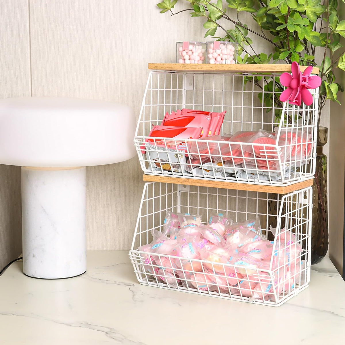 Fruit Basket, 2-Tier Fruit Bowl for Kitchen Counter, Stackable Wall Mounted Fruit Storage, Snack