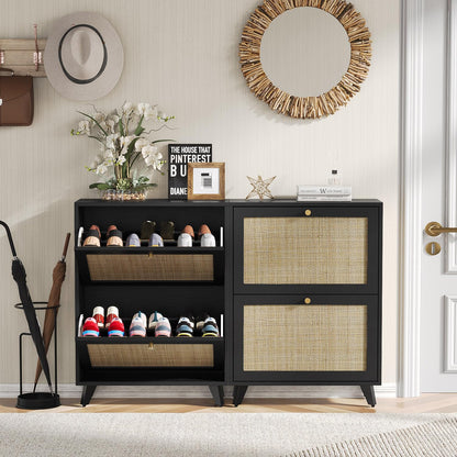 Angel Sar Rattan Shoe Cabinet for Entryway, Slim Shoe Storage Cabinet