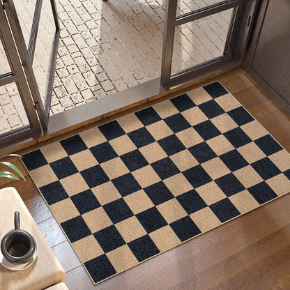 Lahome Checkered Easy Jute 2x3 Rug, Small Entryway Rug Non Slip Kitchen Front Door Mat, Farmhouse