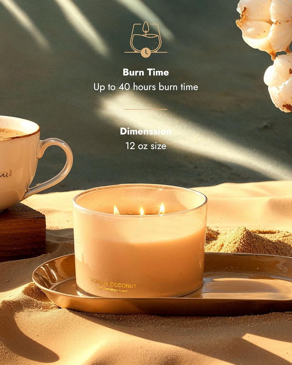 96NORTH Luxury Coconut Soy Candle | Large 3 Wick Jar Candle | Up to 50 Hours Burning Time |