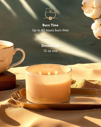 96NORTH Luxury Coconut Soy Candle | Large 3 Wick Jar Candle | Up to 50 Hours Burning Time |