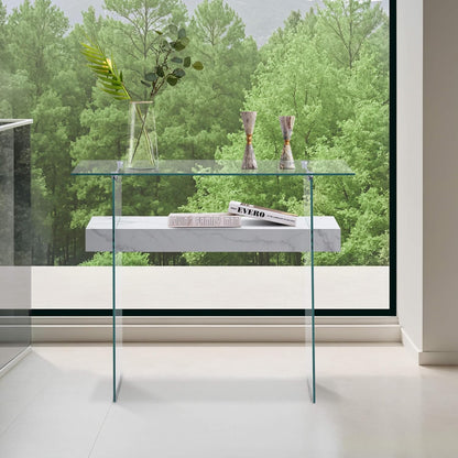 ivinta Glass Entry Table with Storage, 39.4" Modern Console Table for Living Room, Foyer, Hallway