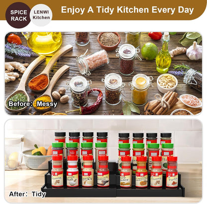 Spice Rack Organizer for Cabinet, 3 Tier Expandable Bamboo Spice Storage, Great for Kitchen