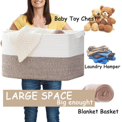 COMFY-HOMI Large Laundry for Organizing|Rectangle Cotton Rope Storage with Handles|Blanket for