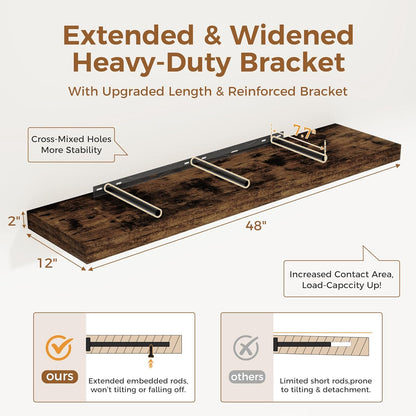 Floating Shelves 48 Inch Long, 12 Inch Deep Floating Shelves for Wall, 48 x 12 Large Wall Shelves