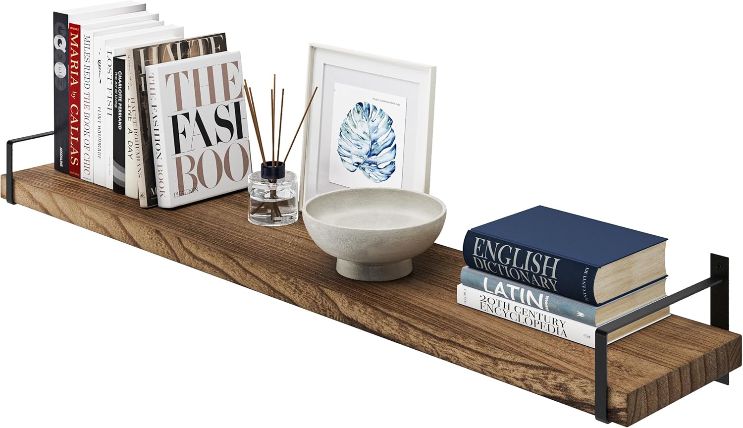 Wallniture Toledo 48 inch Floating Shelf with Heavy Duty Bookend Brackets, Wooden Shelves for Wall