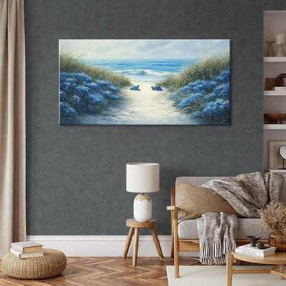 LASMOND Romantic Beach Wall Art for Living Room Blue Sea Turtle Lovers Canvas Painting Prints Ocean