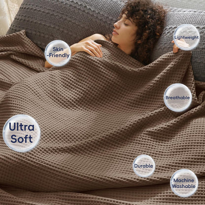 PHF Ultra Soft Waffle Weave Blanket Twin Size 66"x 90"- Washed Lightweight Breathable Cozy Woven