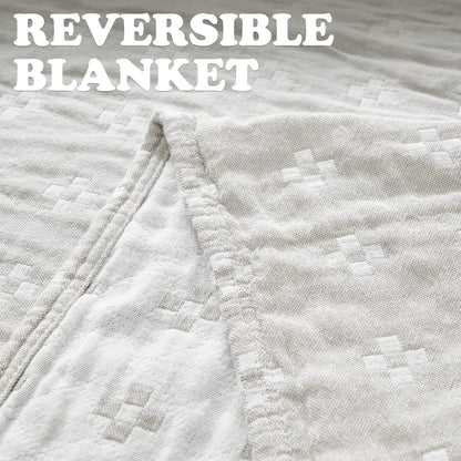 jinchan Boho 100% Cotton Blanket Muslin 50x60 Inches Lightweight 3-Layer Geometric Cross Pattern