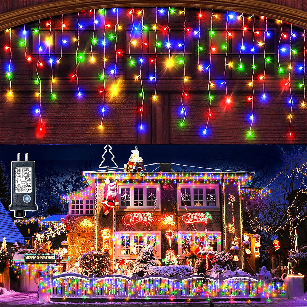 Icicle Christmas Lights Outdoor - 99FT 1216 LED Icicle Lights for Outside 8 Modes with 228 Drops