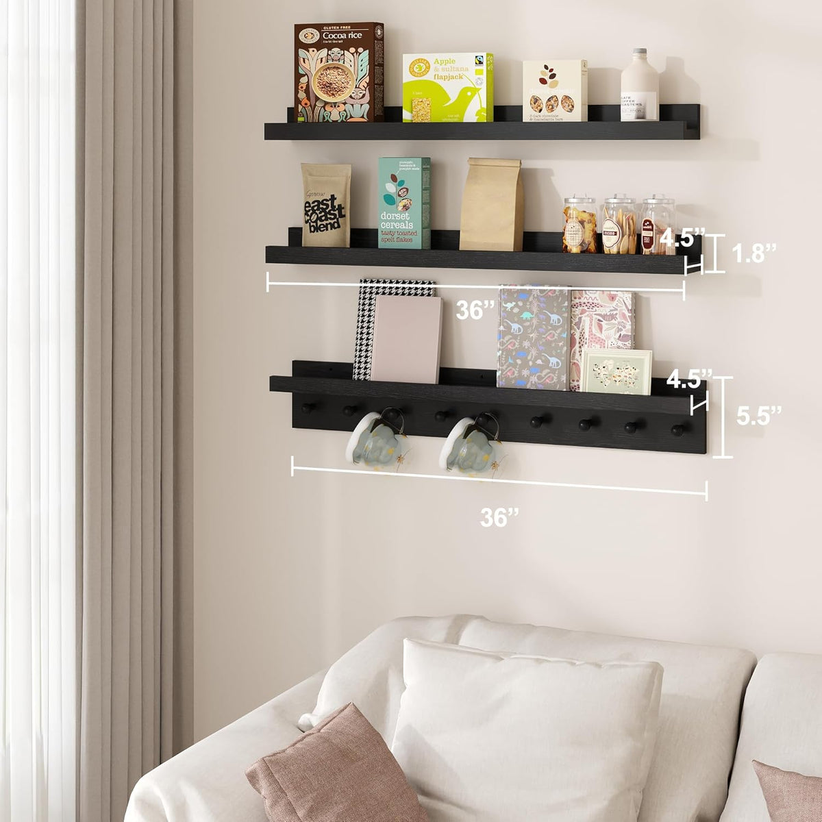MBYD Floating Shelves for Wall, Nursery Floating Bookshelf for Kids Room, Black Wall Mount Book