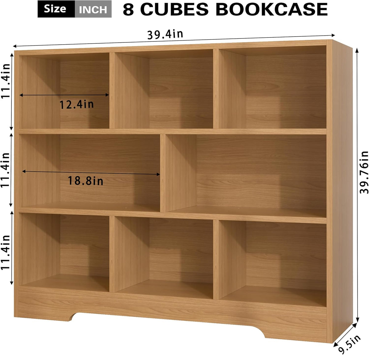 Book Shelf, 8 Cubes Storage Organizer, 3-Tier Open Shelf Wooden Bookcase, Freestanding Log