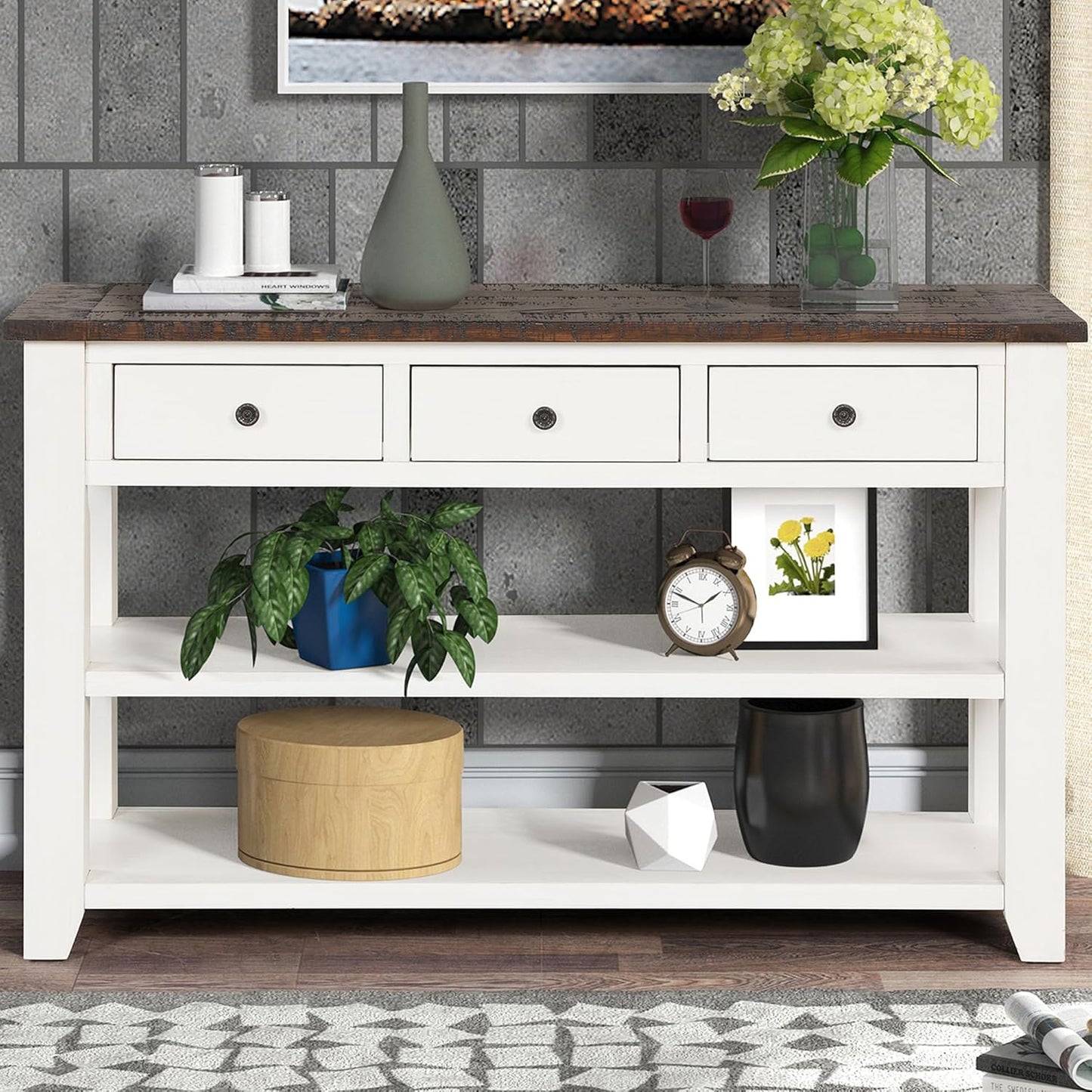Farmhouse Wood Entryway Console Table 48-Inch Modern Sofa Entry Table with Drawers and Storage