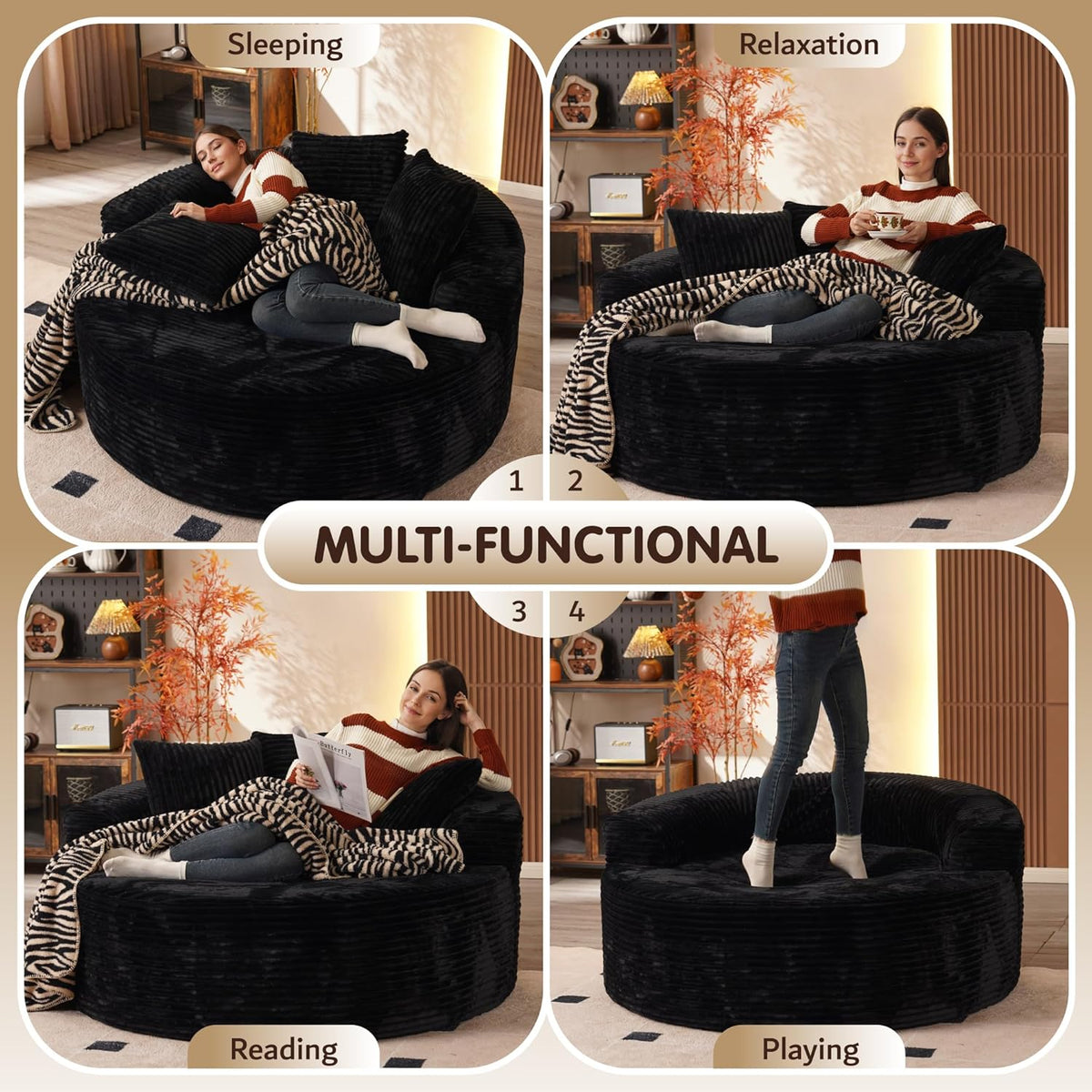 ovios 58" Oversized Round Chair Lounge Chaise Indoor, No Assembly Required, Cloud Large Circle