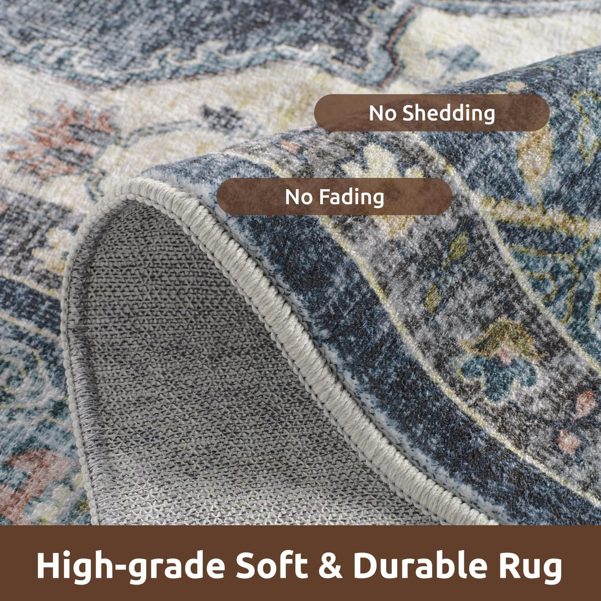 AMOAMI-Area Rug 8X10 Rugs for Living Room-Vintage Soft Blue Rugs for Bedroom-Non Slip