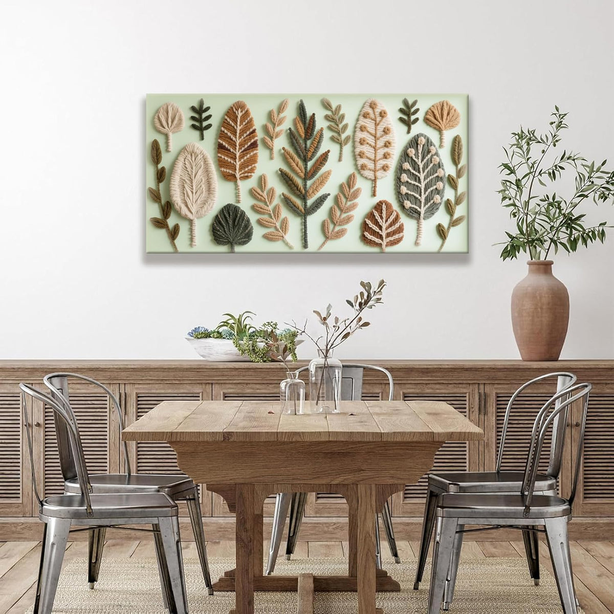 Boho Wall Art Chic Home Wall Art Modern Bohemian Feather Green Canvas Wall Art Decor For Apartment