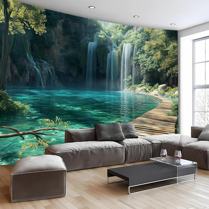 BSFHH Nature Tapestry Forest Tree Sea Cave Wall Hanging, Stream Through Rainforest Landscape Wall