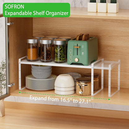 Expandable Cabinet Storage Shelf Stackable Organizer Rack for Kitchen Bathroom Pantry Spice