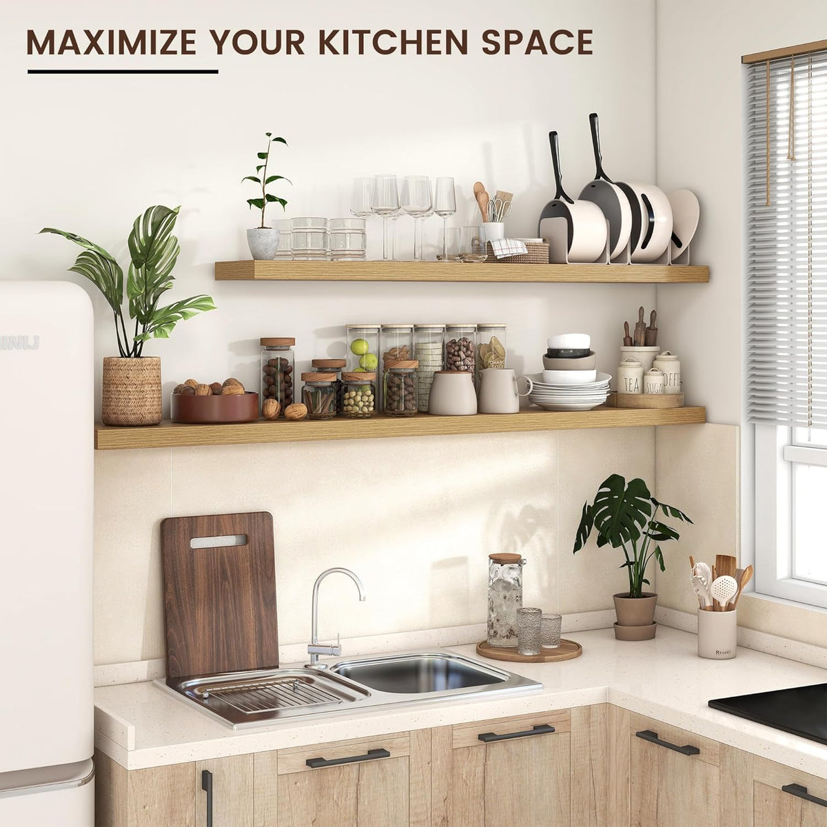 Floating Shelves for Wall, Large Wall Mounted Shelves with Invisible Brackets, Long Wood Floating