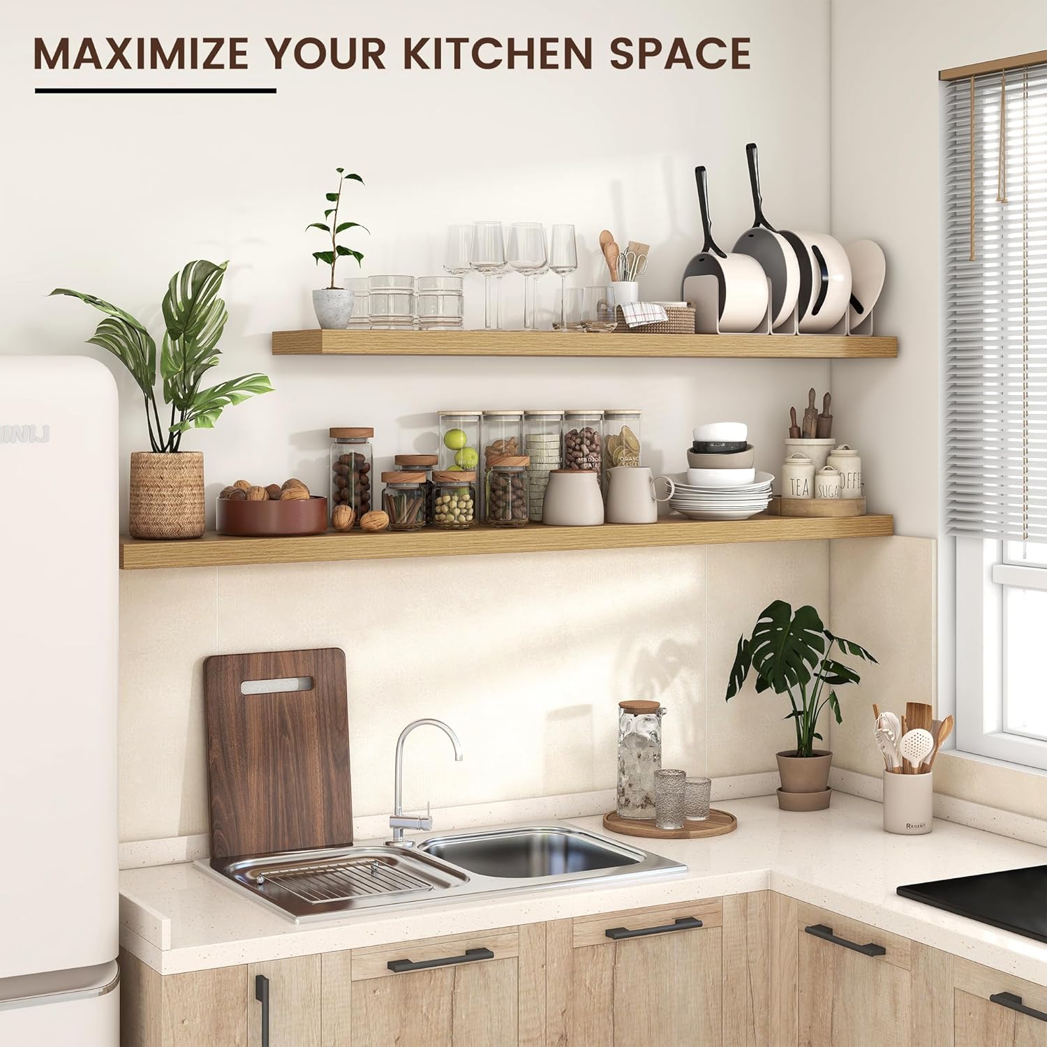 Floating Shelves for Wall, Large Wall Mounted Shelves with Invisible Brackets, Long Wood Floating