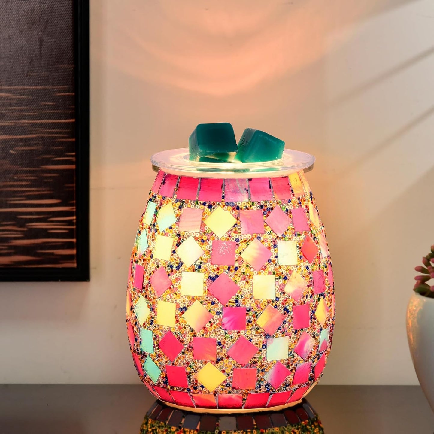 Dicimi Mosaic Glass Wax melt Warmer, Candle Wax Warmer, Electric Oil Burner,Wax Warmer for Scented