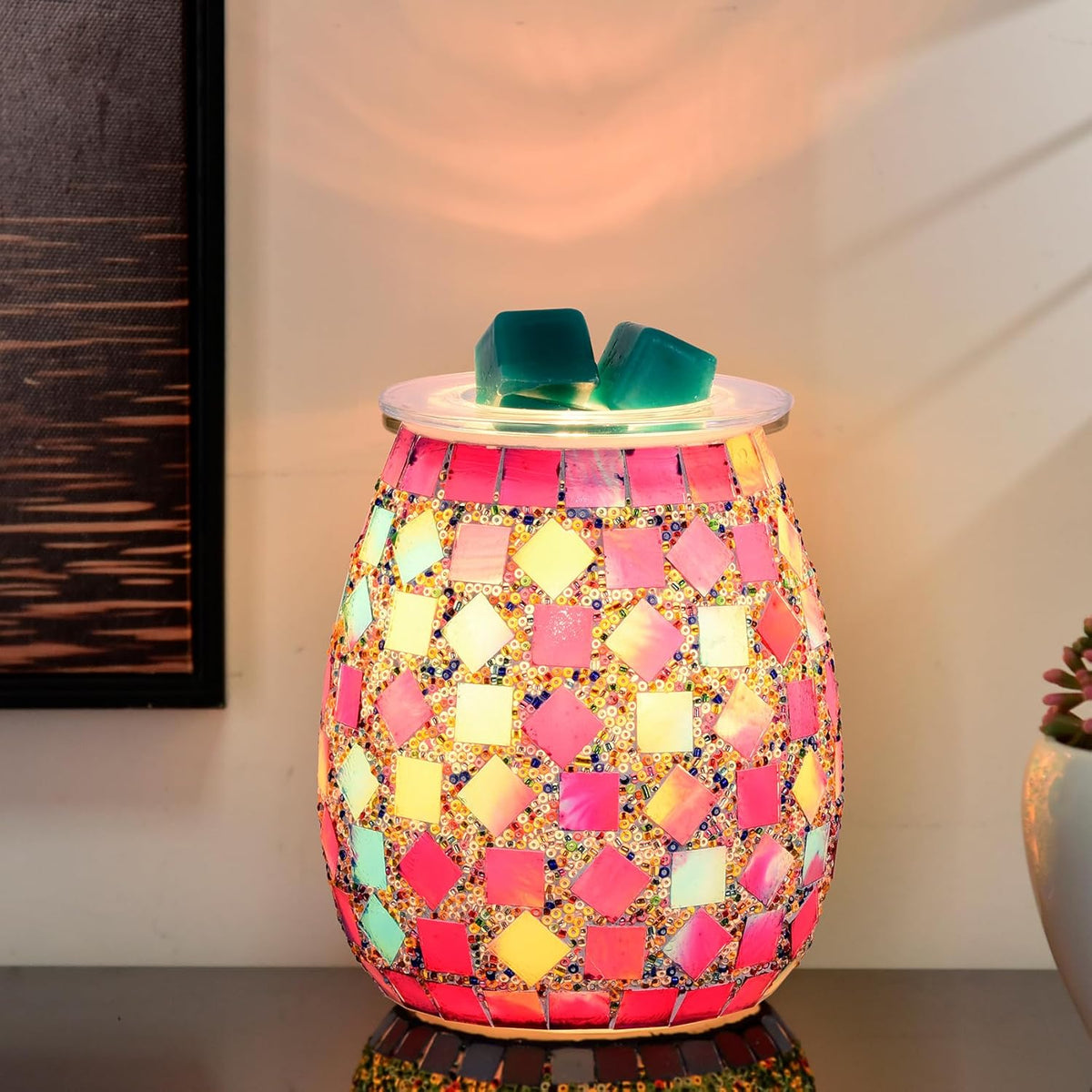 Dicimi Mosaic Glass Wax melt Warmer, Candle Wax Warmer, Electric Oil Burner,Wax Warmer for Scented