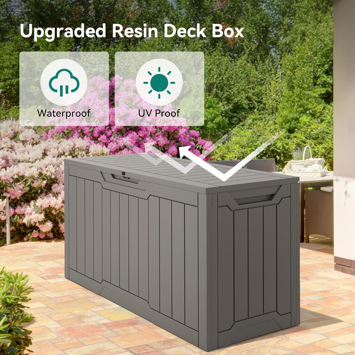 YITAHOME 80 Gallon Resin Deck Box, Outdoor Lockable Storage Box for Patio Furniture, Waterproof