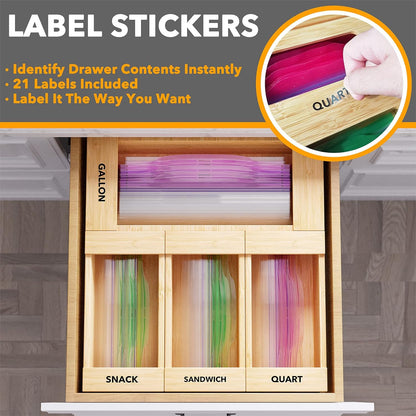 SpaceAid Bag Storage Organizer for Kitchen Drawer, Bamboo Organizer, Compatible with Gallon, Quart