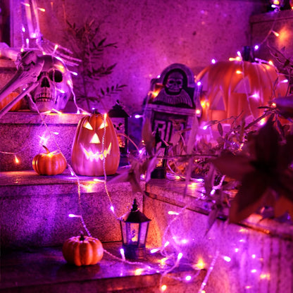 JMEXSUSS 33 FT 100 LED Halloween String Lights Indoor, Orange and Purple Halloween Lights Clear