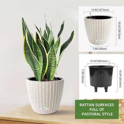 Dexceder 11x10 Inches Rattan Self Watering Planter Indoor Outdoor, Inner Pot Design, Thickened
