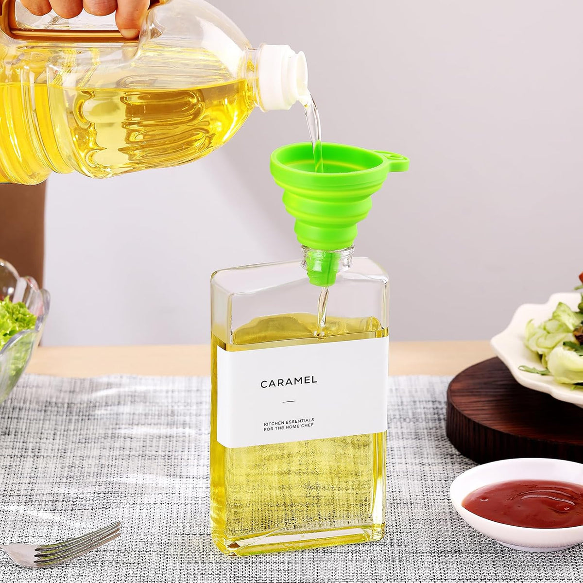 Olive Oil Dispenser Bottle for Kitchen, 3 Pack Glass Oil and Vinegar Dispenser Set, Elegant Book