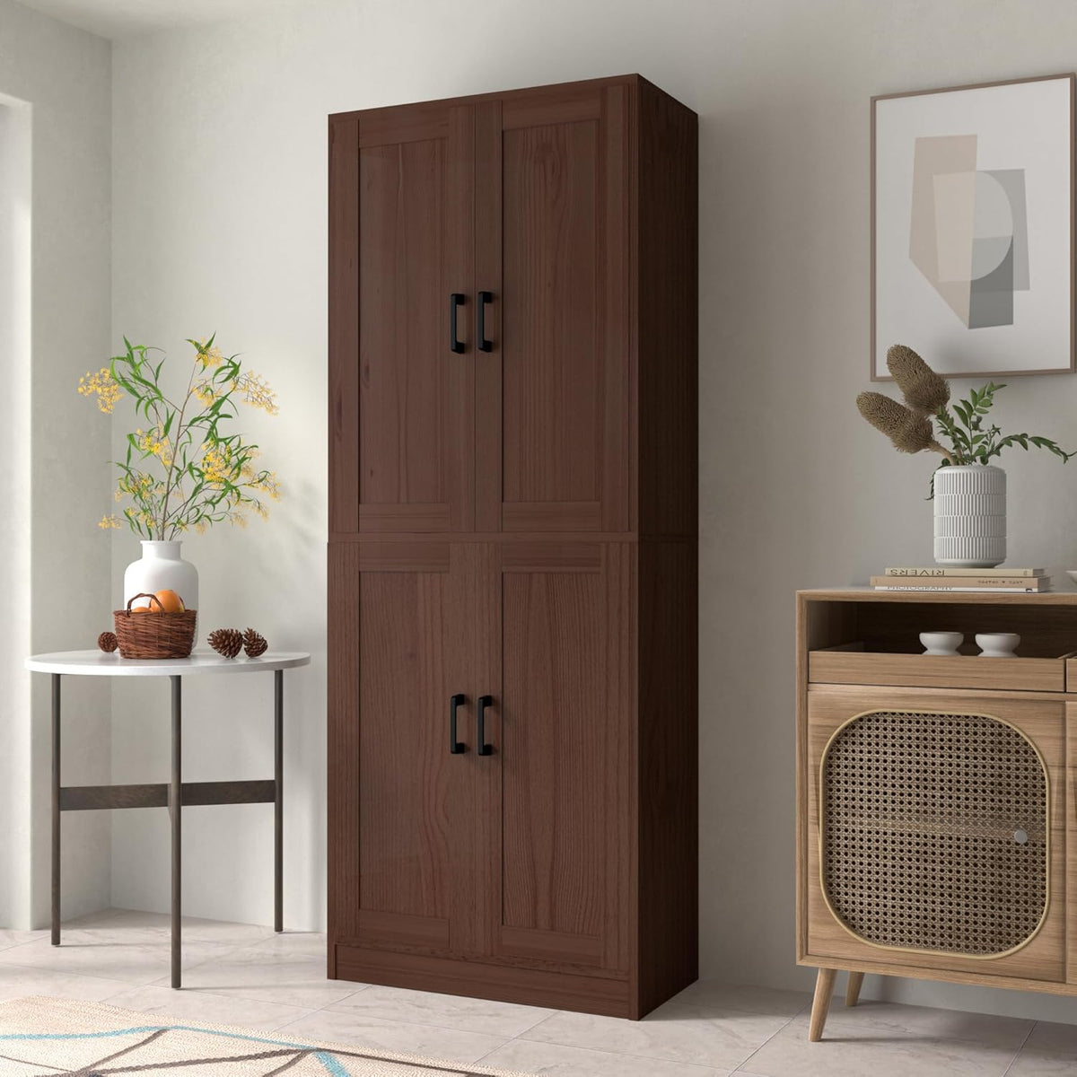 Brown Kitchen Pantry, 71" Tall Cabinet with Doors, Hutch with Storage for Dining Room
