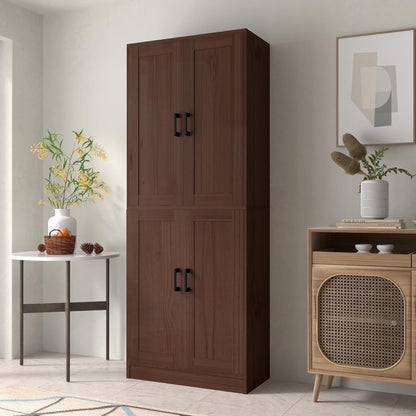 Brown Kitchen Pantry, 71" Tall Cabinet with Doors, Hutch with Storage for Dining Room
