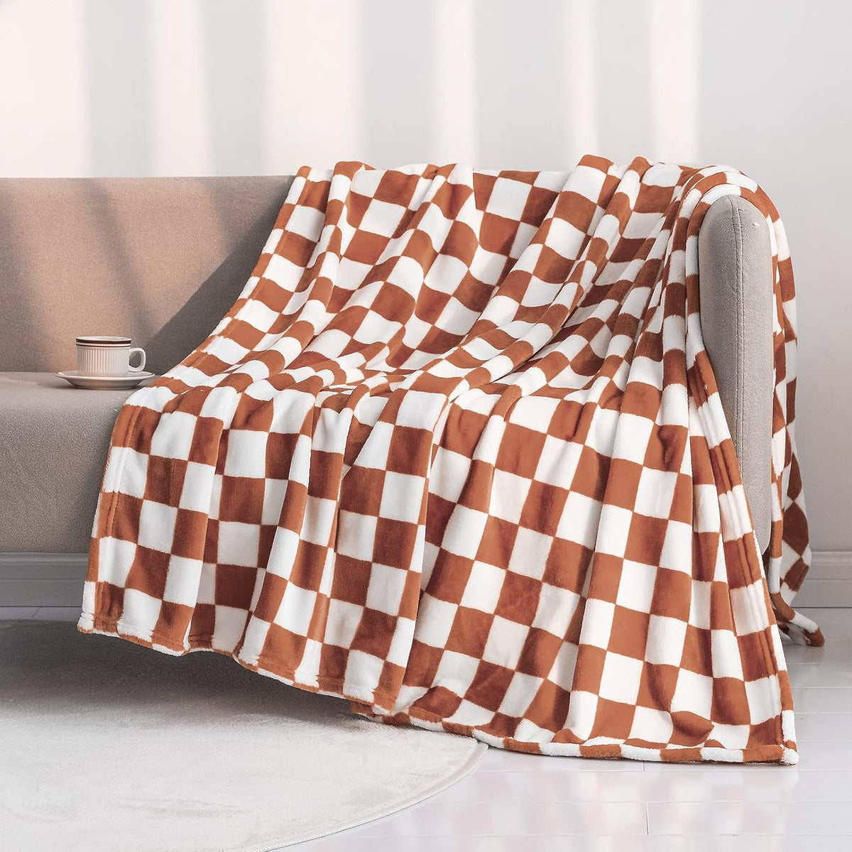 LOMAO Throw Blankets Flannel Blanket with Checkerboard Grid Pattern Soft Throw Blanket for Couch