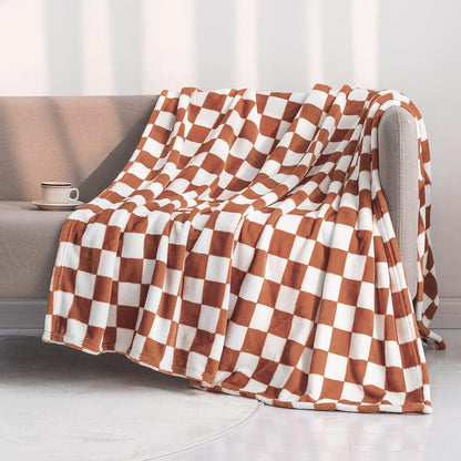LOMAO Throw Blankets Flannel Blanket with Checkerboard Grid Pattern Soft Throw Blanket for Couch
