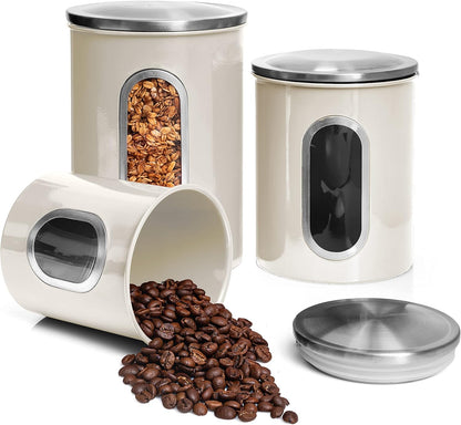 Moss & Stone 3-Piece Beige Canisters Sets For The Kitchen, Airtight Canister Set With See Through