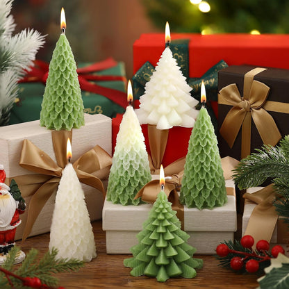6 Pcs Christmas Tree Shaped Candles Xmas Wax Scented Candles White Green Decorative Christmas Tree