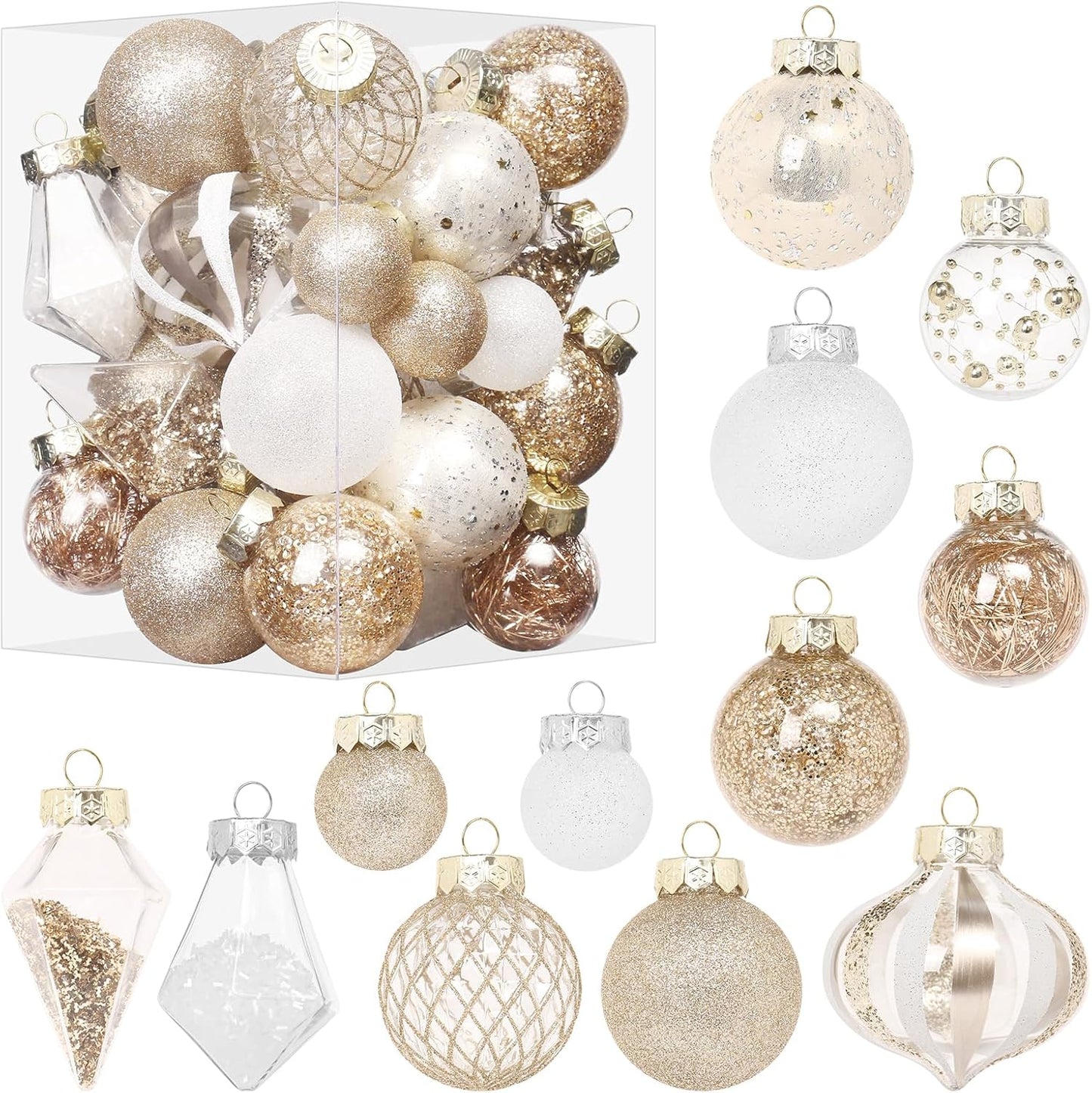 Christmas Ball Ornaments Set, 34PCS Clear Plastic Shatterproof Christmas Ornaments for Xmas Tree