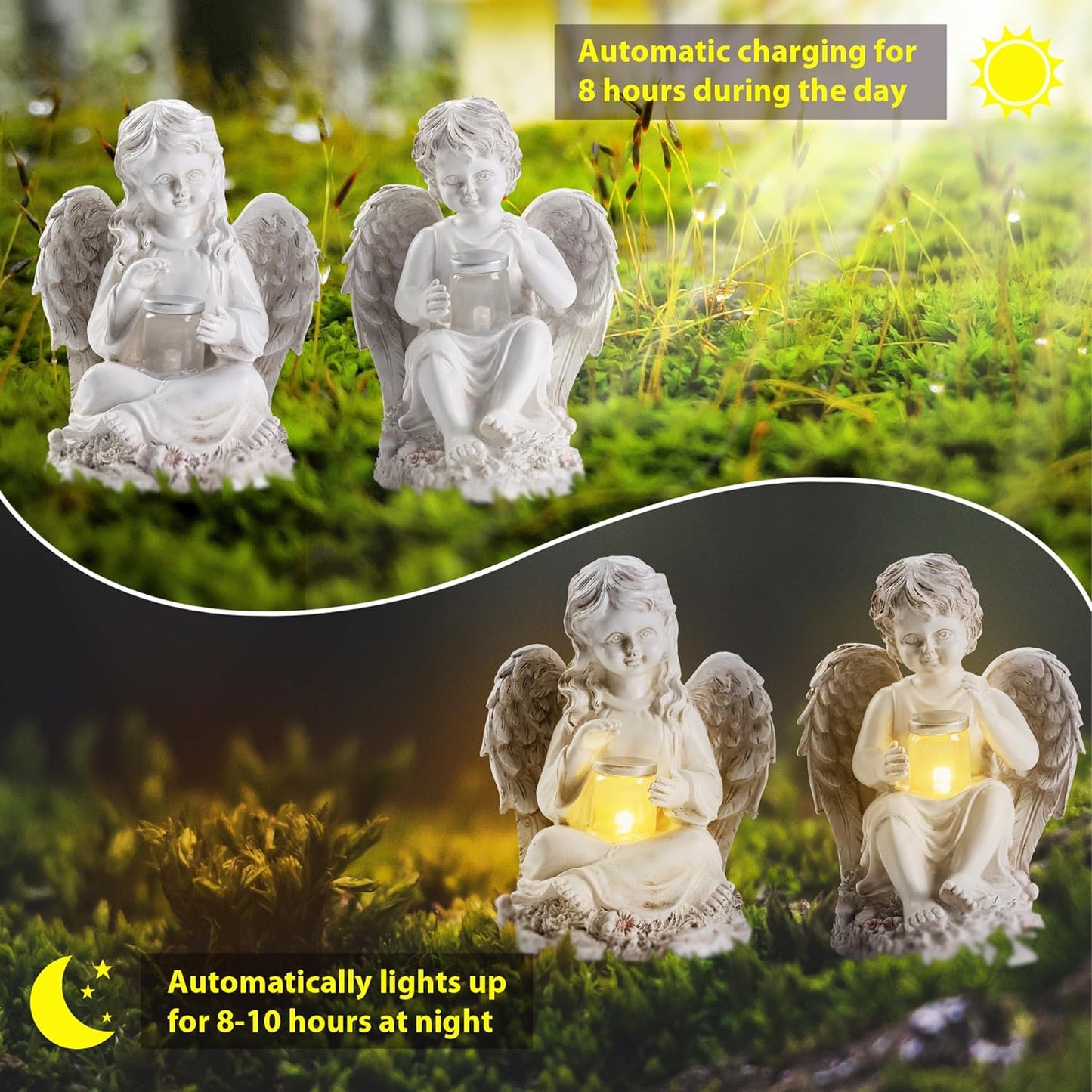 2 Pack Outdoor Angel Statue Garden Decor, Classic Solar Angel Figurine Decoration for Yard Art